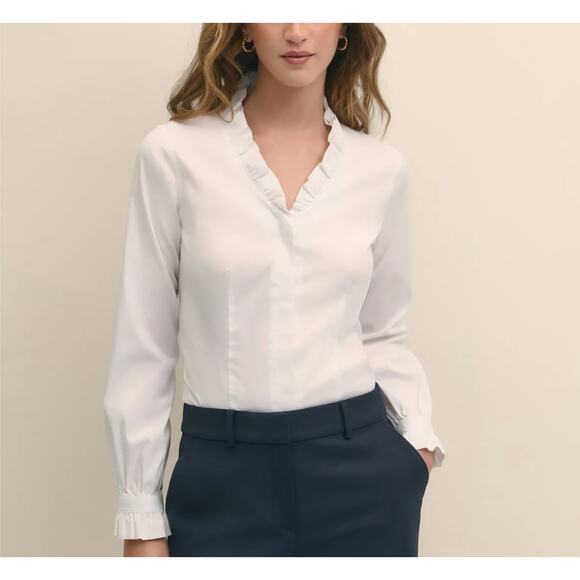 Brooks Brothers 346 Womens White Non-Iron Ruffle Oxford Button Down Shirt Sz 12P - Picture 2 of 10